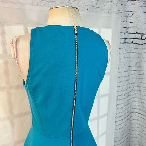 Rebecca Taylor NWT ponte jersey sleeveless fit & flare turquoise dress size 4 - Picture 8 of 13
